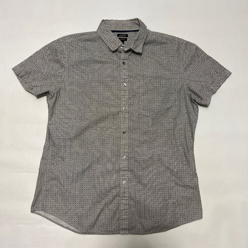 Apt. 9 Short Sleeve Button Shirt Casual White w/Black Design Large